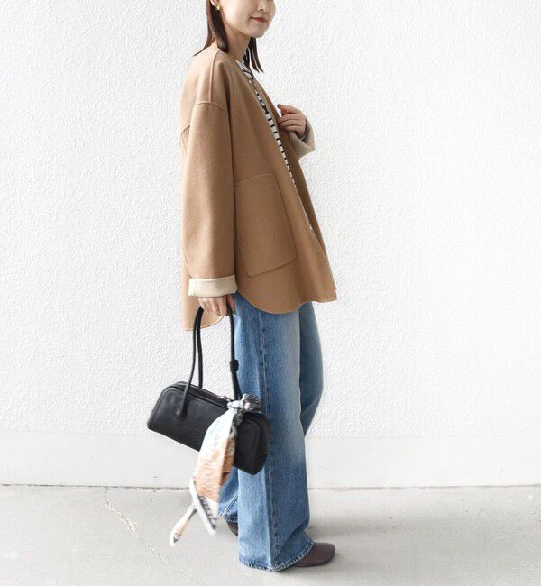 SHIPS for women「セミ 梳毛 配色 リバー ノーカラー コート」|ノーカラーコート|