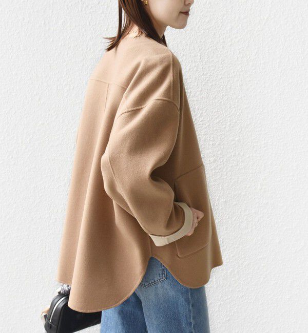 SHIPS for women「セミ 梳毛 配色 リバー ノーカラー コート」|ノーカラーコート|