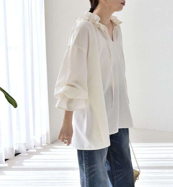 quaranciel「quaranciel:〈洗濯機可能〉フリルカラー リボン ギャザースリーブ ブラウス」|シャツ・ブラウス|