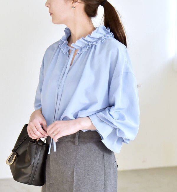 quaranciel「quaranciel:〈洗濯機可能〉フリルカラー リボン ギャザースリーブ ブラウス」|シャツ・ブラウス|