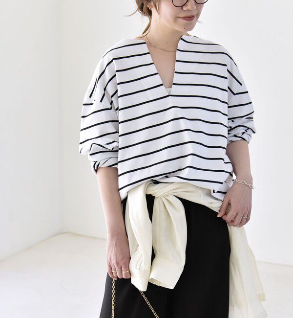 quaranciel「quaranciel:〈洗濯機可能〉ボーダー ビッグ スキッパー プルオーバー」|Tシャツ・カットソー|