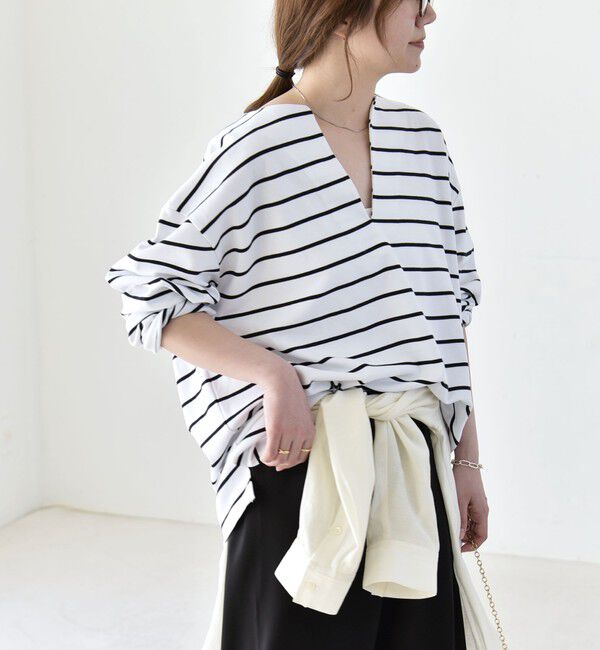 quaranciel「quaranciel:〈洗濯機可能〉ボーダー ビッグ スキッパー プルオーバー」|Tシャツ・カットソー|