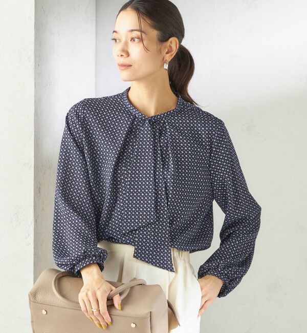SHIPS for women「〈手洗い可能〉プリント タイ 長袖 ブラウス」|シャツ・ブラウス|ネイビー