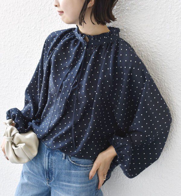 SHIPS for women「〈手洗い可能〉ドット リボン デザイン 長袖 ブラウス」|シャツ・ブラウス|ネイビー