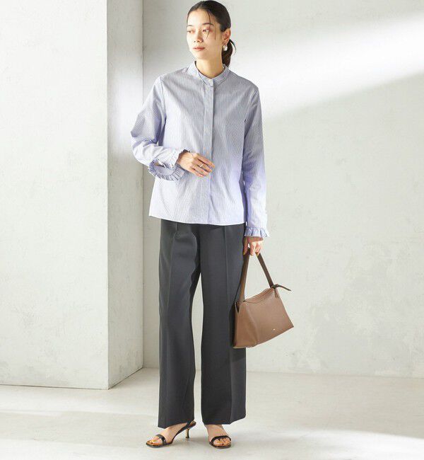 SHIPS for women「〈洗濯機可能〉フリル カフス バンド カラー シャツ」|シャツ・ブラウス|