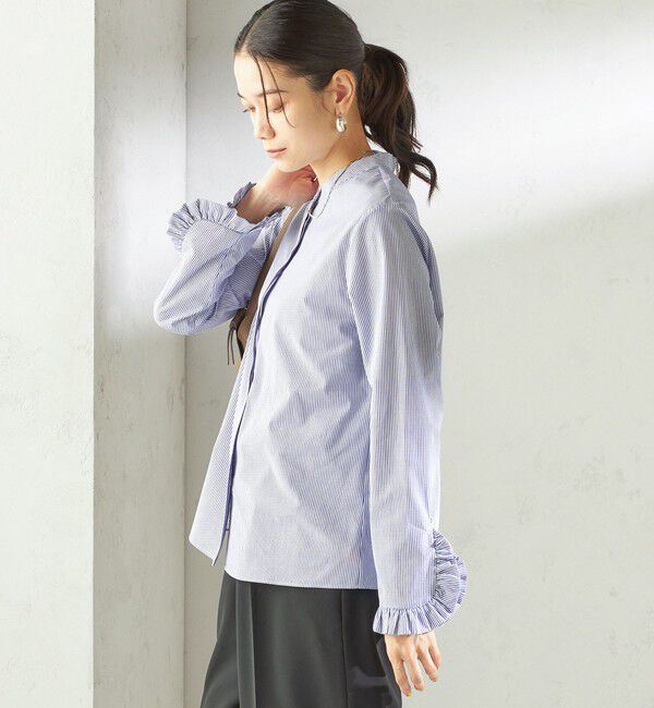 SHIPS for women「〈洗濯機可能〉フリル カフス バンド カラー シャツ」|シャツ・ブラウス|