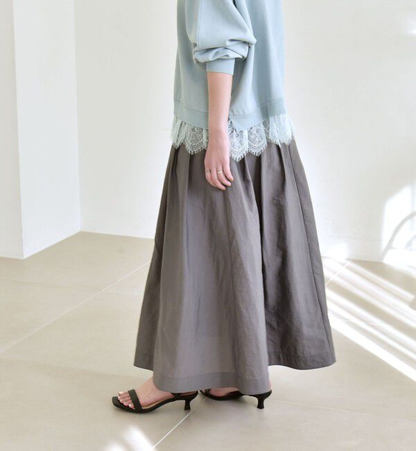quaranciel「quaranciel:〈洗濯機可能〉ナイロン ステッチ タック フレア スカート」|スカート|チャコールグレー