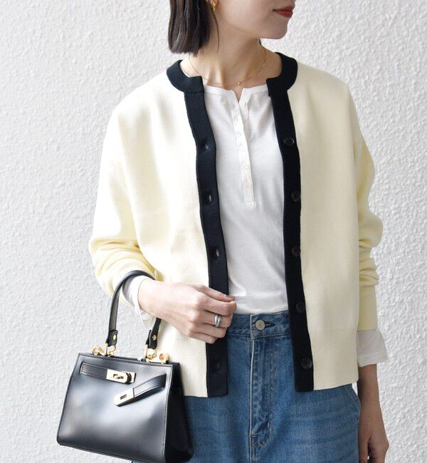 SHIPS any「《追加予約》SHIPS any:〈手洗い可能〉バイカラー スキッパー ニット カーディガン」|カーディガン|