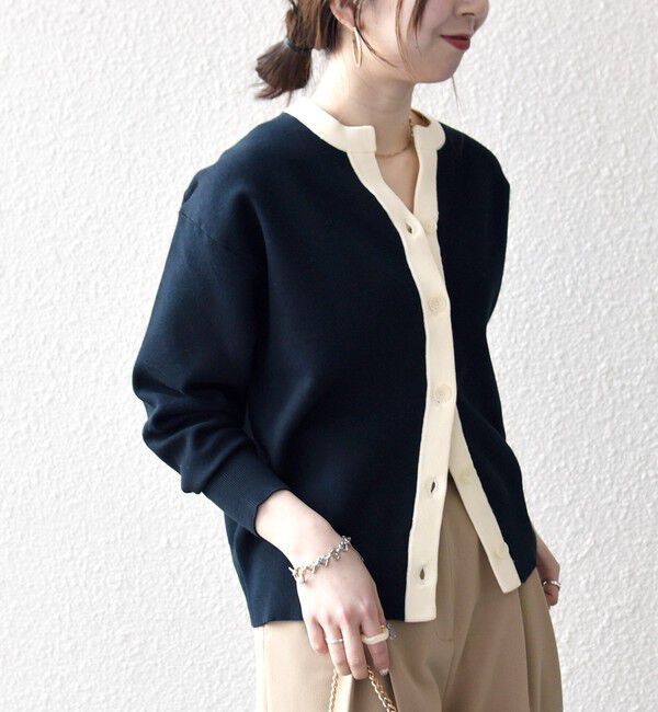 SHIPS any「《追加予約》SHIPS any:〈手洗い可能〉バイカラー スキッパー ニット カーディガン」|カーディガン|