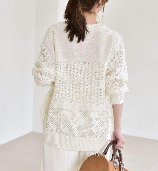 quaranciel「quaranciel:〈手洗い可能〉透かし編み スキッパー ニット プルオーバー」|ニット・セーター|