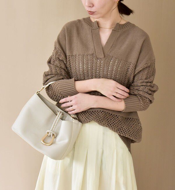 quaranciel「quaranciel:〈手洗い可能〉透かし編み スキッパー ニット プルオーバー」|ニット・セーター|