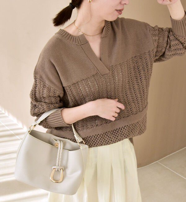 quaranciel「quaranciel:〈手洗い可能〉透かし編み スキッパー ニット プルオーバー」|ニット・セーター|