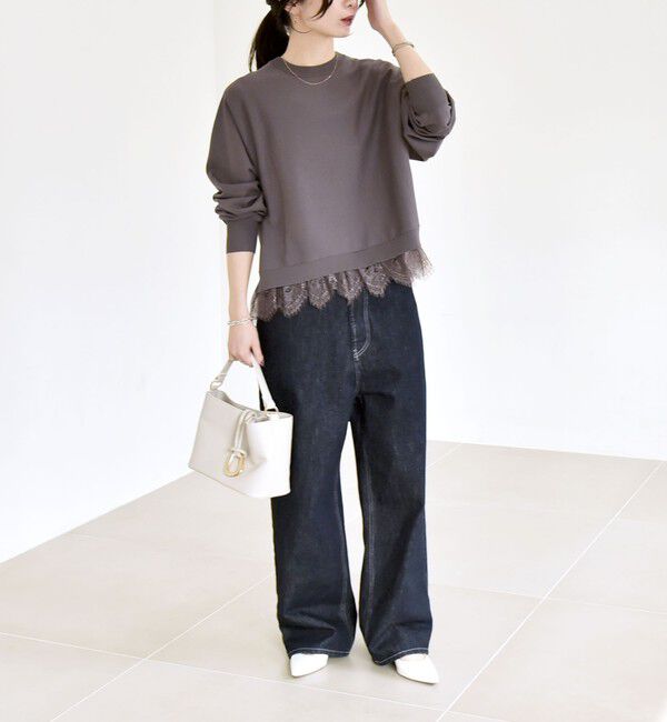 quaranciel「quaranciel:〈手洗い可能〉レースヘム ドルマン ニット プルオーバー」|ニット・セーター|