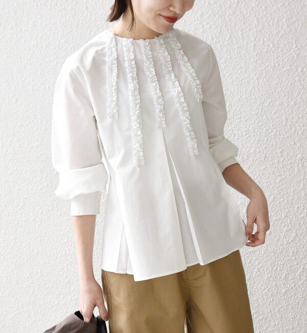 SHIPS any「SHIPS any:〈洗濯機可能〉REPREVE フリル クルーネック Aライン ブラウス」|シャツ・ブラウス|