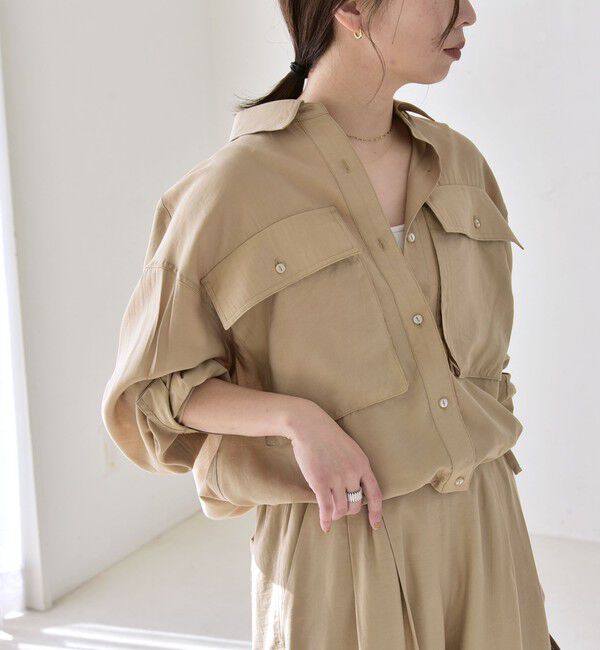 quaranciel「quaranciel:〈洗濯機可能〉ドロスト コンパクト ポケット レギュラー シャツ」|シャツ・ブラウス|ベージュ