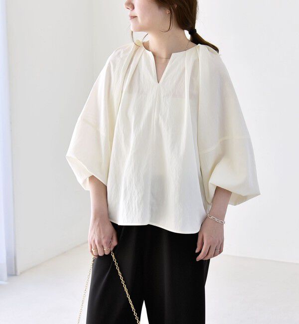 quaranciel「quaranciel:〈洗濯機可能〉ツイル スキッパー ボリューム ブラウス」|シャツ・ブラウス|