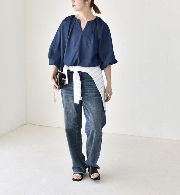 quaranciel「quaranciel:〈洗濯機可能〉ツイル スキッパー ボリューム ブラウス」|シャツ・ブラウス|