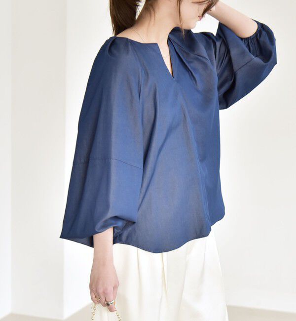 quaranciel「quaranciel:〈洗濯機可能〉ツイル スキッパー ボリューム ブラウス」|シャツ・ブラウス|