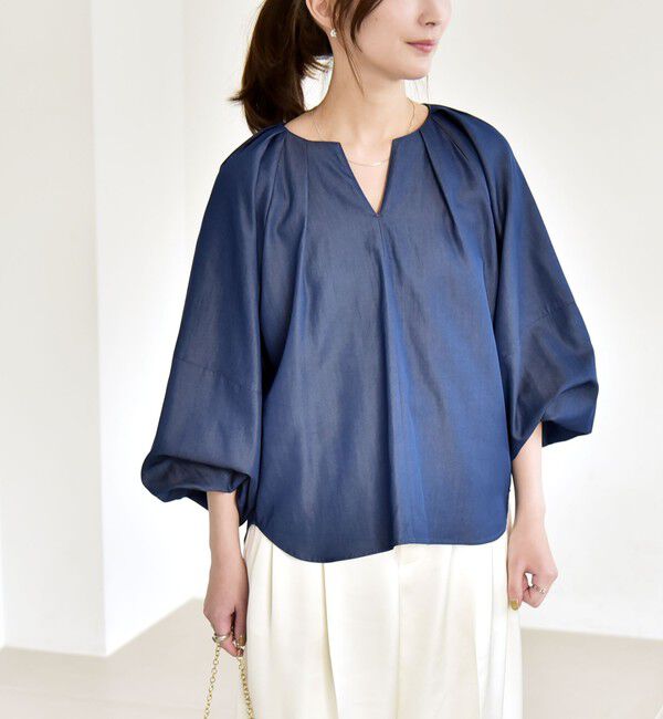 quaranciel「quaranciel:〈洗濯機可能〉ツイル スキッパー ボリューム ブラウス」|シャツ・ブラウス|