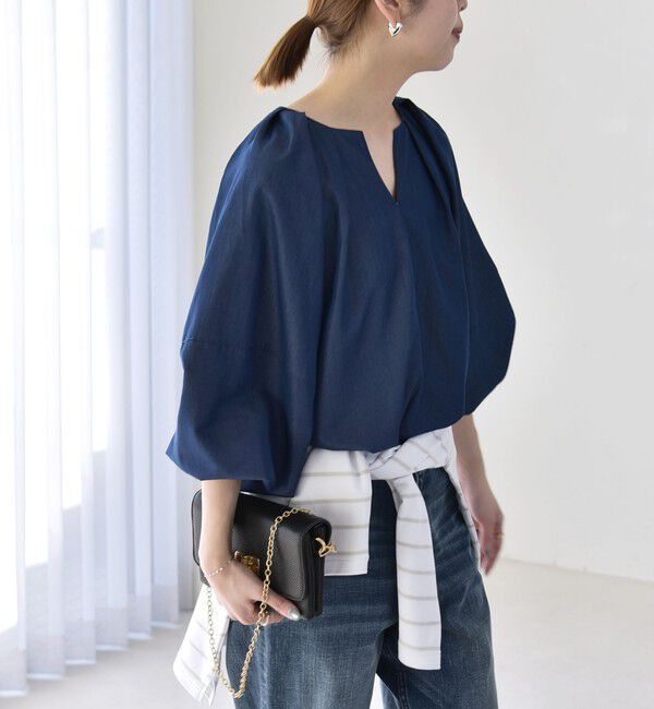 quaranciel「quaranciel:〈洗濯機可能〉ツイル スキッパー ボリューム ブラウス」|シャツ・ブラウス|