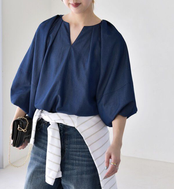 quaranciel「quaranciel:〈洗濯機可能〉ツイル スキッパー ボリューム ブラウス」|シャツ・ブラウス|