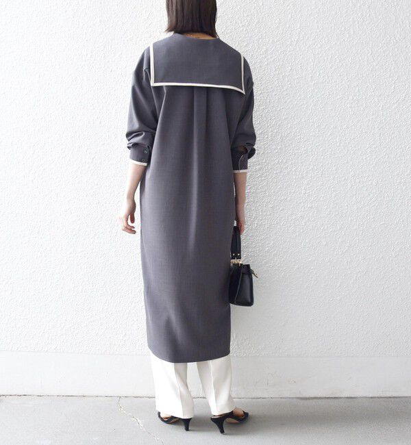 SHIPS any「SHIPS any:〈洗濯機可能〉セーラーカラー 配色 ジップ ワンピース」|ワンピース|グレー