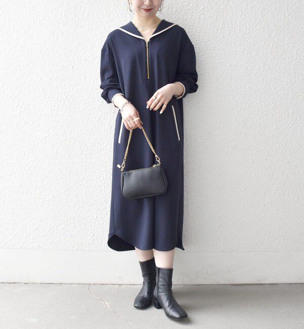 SHIPS any「SHIPS any:〈洗濯機可能〉セーラーカラー 配色 ジップ ワンピース」|ワンピース|