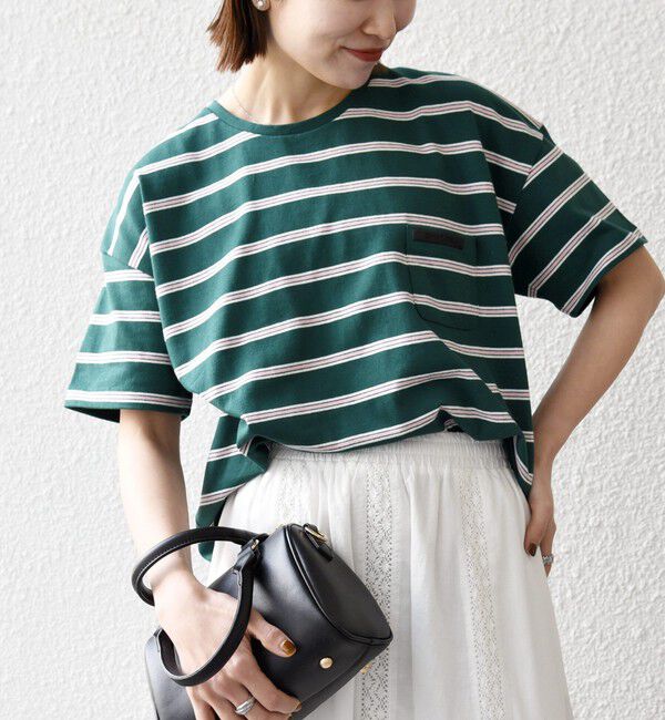 SHIPS any「SHIPS any:〈洗濯機可能〉マルチボーダー ワイド TEE」|Tシャツ・カットソー|グリーン