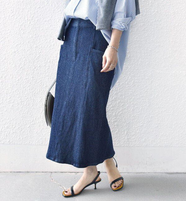 SHIPS for women「〈手洗い可能〉ルーズ デニム サイド ポケット スカート」|スカート|ネイビー