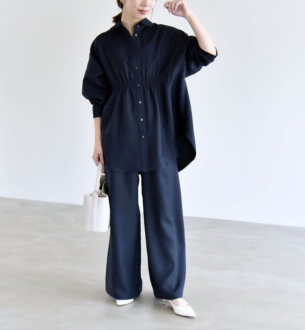 quaranciel「quaranciel:〈洗濯機可能〉ギャザー シャツ & イージー パンツ セットアップ」|その他|ネイビー