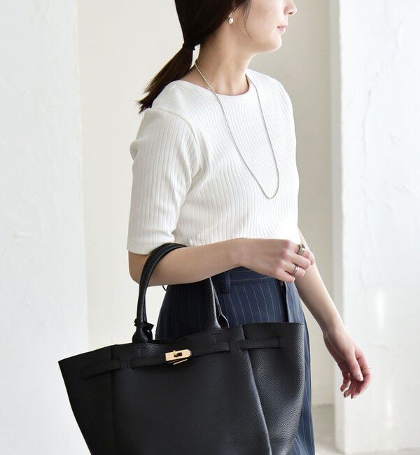 quaranciel「quaranciel:〈洗濯機可能〉テレコ リブ クルー ヘンリー 2way ハーフスリーブ TEE」|Tシャツ・カットソー|