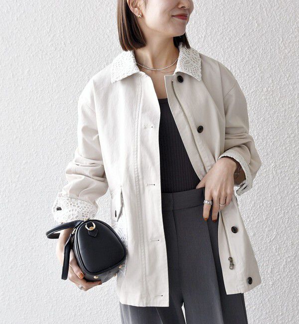 SHIPS any「SHIPS any:〈洗濯機可能〉コットン レース 切替 ミリタリー ジャケット ブルゾン」|ブルゾン・スタジャン|ナチュラル