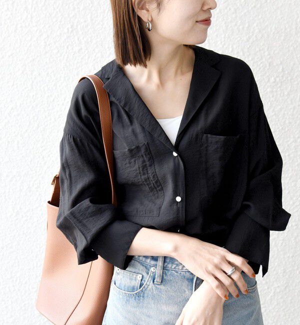 SHIPS any「《追加予約》SHIPS any:〈手洗い可能〉オープン カラー ポケット シャツ」|シャツ・ブラウス|ブラック