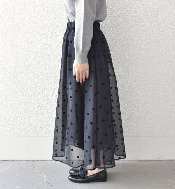 SHIPS Colors 「SHIPS Colors:〈手洗い可能〉シアー フロッキー ドット フレア スカート◇」|フレア|