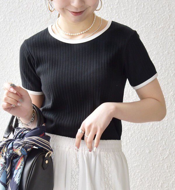 SHIPS any「SHIPS any:〈洗濯機可能〉テレコ リブ バイカラー ショートスリーブ TEE」|Tシャツ・カットソー|