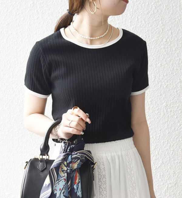 SHIPS any「SHIPS any:〈洗濯機可能〉テレコ リブ バイカラー ショートスリーブ TEE」|Tシャツ・カットソー|