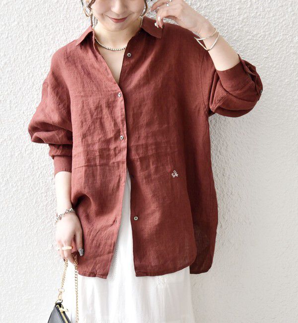 SHIPS any「SHIPS any:〈洗濯機可能〉リネン 刺繍 レギュラー ルーズ シャツ」|シャツ・ブラウス|ブラウン