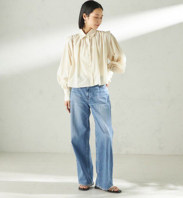 SHIPS for women「堀田茜&times;SHIPS:〈接触冷感/撥水/洗濯機可能〉TEXBRID(R) ギャザー ブラウス」|シャツ・ブラウス|