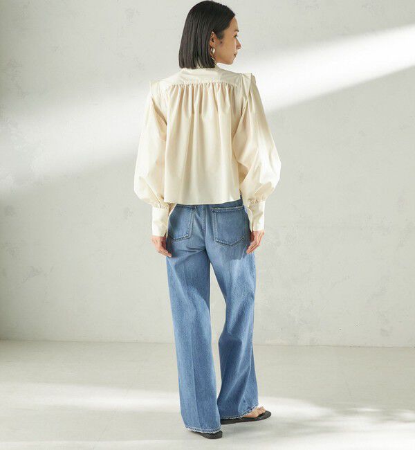 SHIPS for women「堀田茜&times;SHIPS:〈接触冷感/撥水/洗濯機可能〉TEXBRID(R) ギャザー ブラウス」|シャツ・ブラウス|