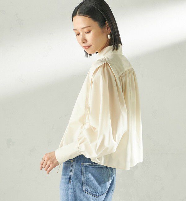 SHIPS for women「堀田茜&times;SHIPS:〈接触冷感/撥水/洗濯機可能〉TEXBRID(R) ギャザー ブラウス」|シャツ・ブラウス|