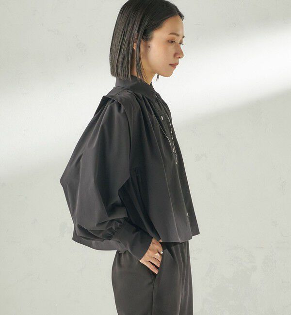 SHIPS for women「堀田茜&times;SHIPS:〈接触冷感/撥水/洗濯機可能〉TEXBRID(R) ギャザー ブラウス」|シャツ・ブラウス|