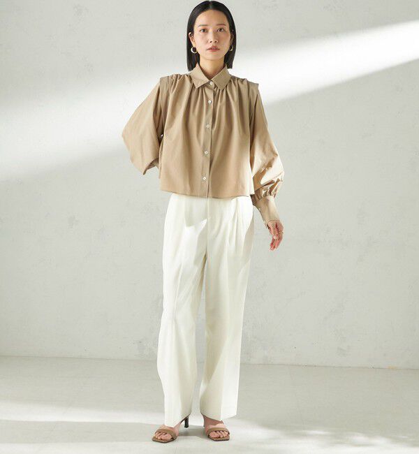 SHIPS for women「堀田茜&times;SHIPS:〈接触冷感/撥水/洗濯機可能〉TEXBRID(R) ギャザー ブラウス」|シャツ・ブラウス|