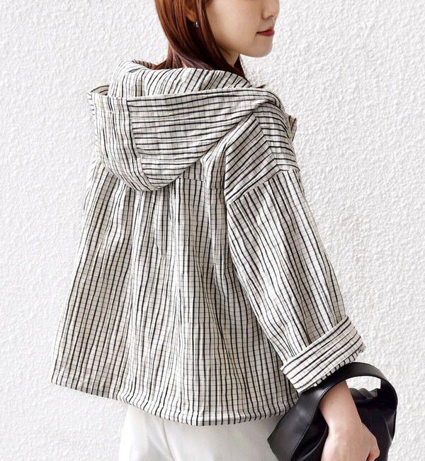 SHIPS for women「【WEB限定】〈手洗い可能〉ストライプ フード 羽織り シャツ」|シャツ・ブラウス|