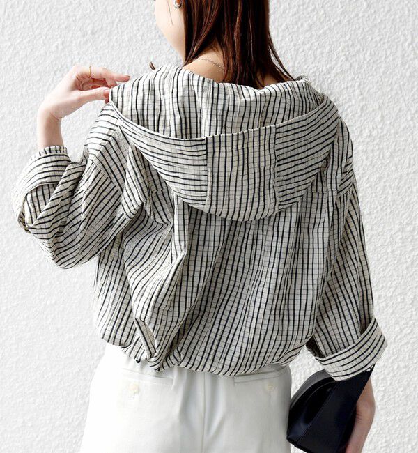 SHIPS for women「【WEB限定】〈手洗い可能〉ストライプ フード 羽織り シャツ」|シャツ・ブラウス|