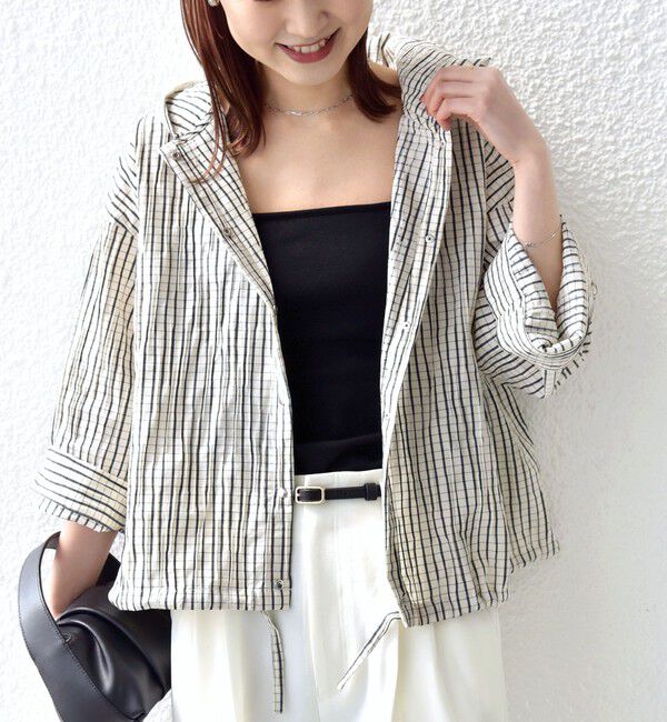 SHIPS for women「【WEB限定】〈手洗い可能〉ストライプ フード 羽織り シャツ」|シャツ・ブラウス|
