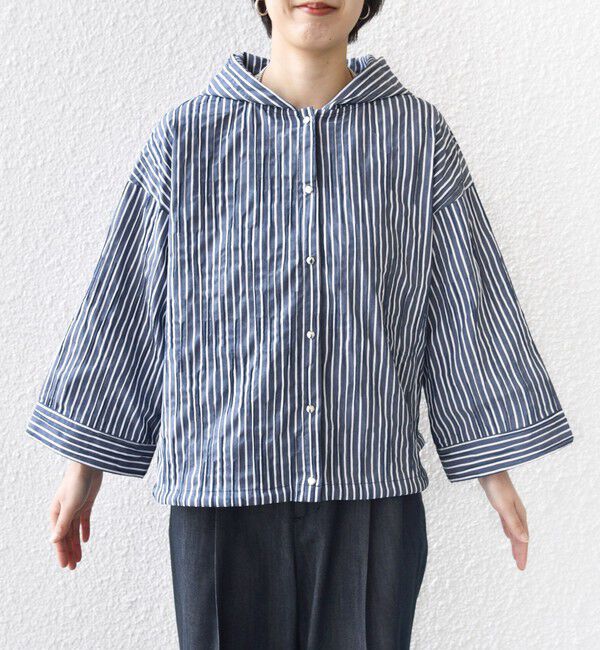 SHIPS for women「【WEB限定】〈手洗い可能〉ストライプ フード 羽織り シャツ」|シャツ・ブラウス|