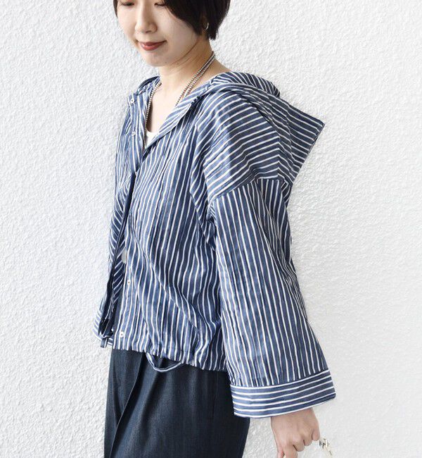 SHIPS for women「【WEB限定】〈手洗い可能〉ストライプ フード 羽織り シャツ」|シャツ・ブラウス|