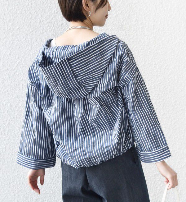 SHIPS for women「【WEB限定】〈手洗い可能〉ストライプ フード 羽織り シャツ」|シャツ・ブラウス|