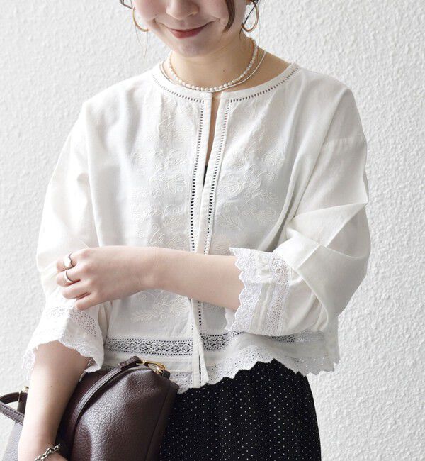 SHIPS any「SHIPS any:〈手洗い可能〉リネンミックス ハシゴレース コンパクト シャツ カーディガン」|カーディガン|