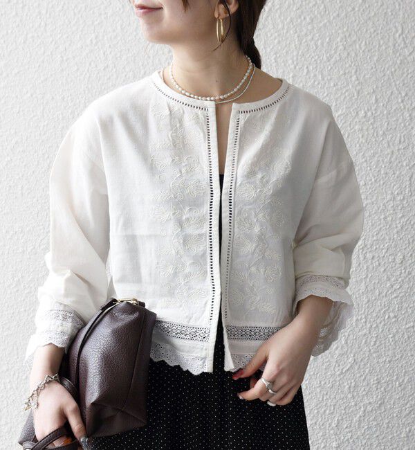 SHIPS any「SHIPS any:〈手洗い可能〉リネンミックス ハシゴレース コンパクト シャツ カーディガン」|カーディガン|